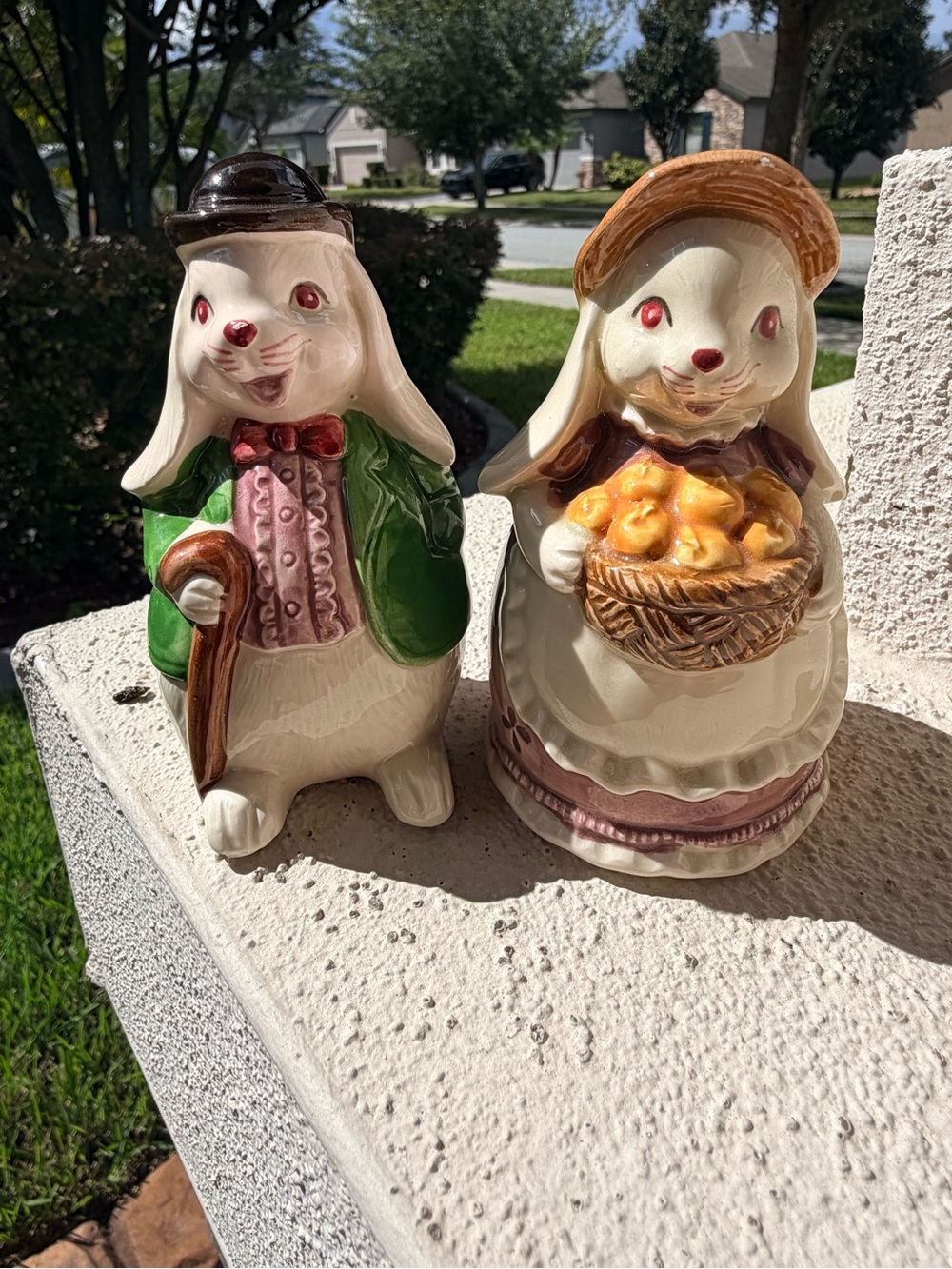 Vintage Otagiri Japan Bunny Rabbit Salt Pepper Shakers Couple Easter Ceramic